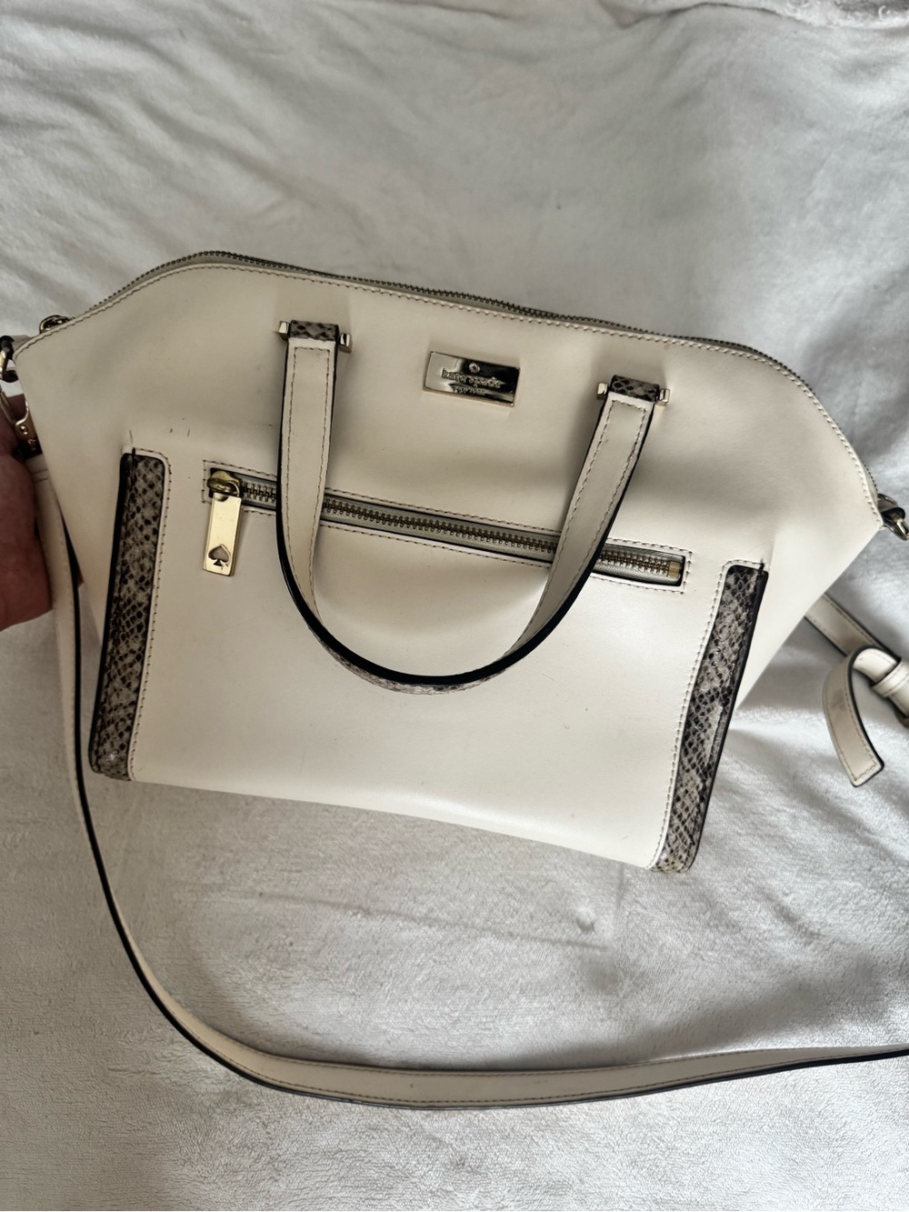 kate spade White Satchel with Snake-Trim Accents